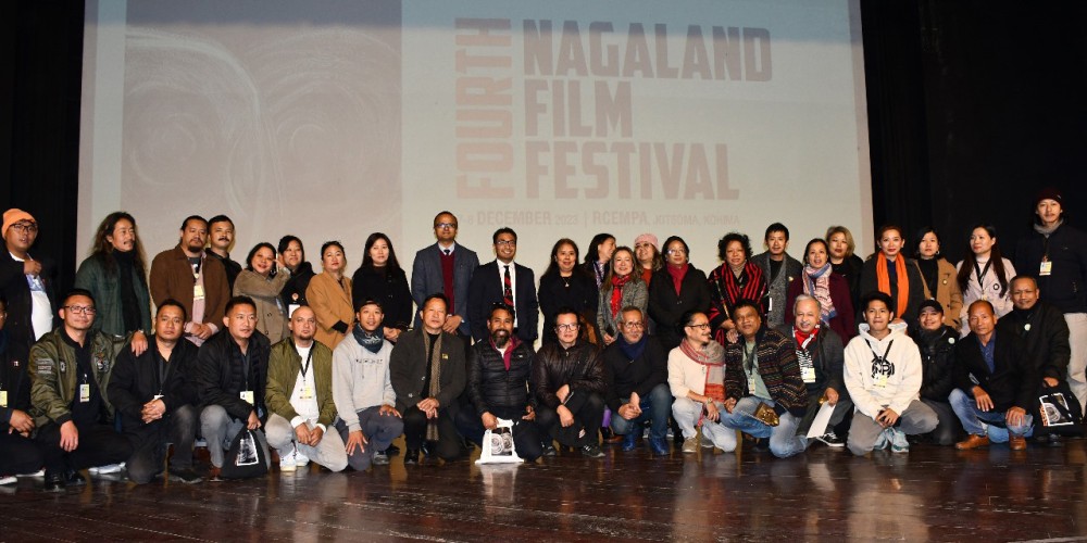 Armstrong Pame IAS, Director (Films) Ministry of Information & Broadcasting with IPR Officials, FAN Officials and film fraternity at the valedictory ceremony of the 4th Nagaland Film Festival held at RCEMPA Jotsoma, Kohima on December 8. (DIPR Photo)